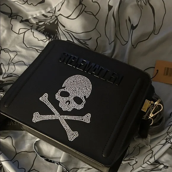 NWT Steve Madden Black Evelyn and Silver Skull Briefcase